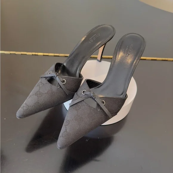 Authentic Vintage Retro Rare Luxury Gucci Black GG Canvas Mule Pumps/Shoes - Picture 11 of 17